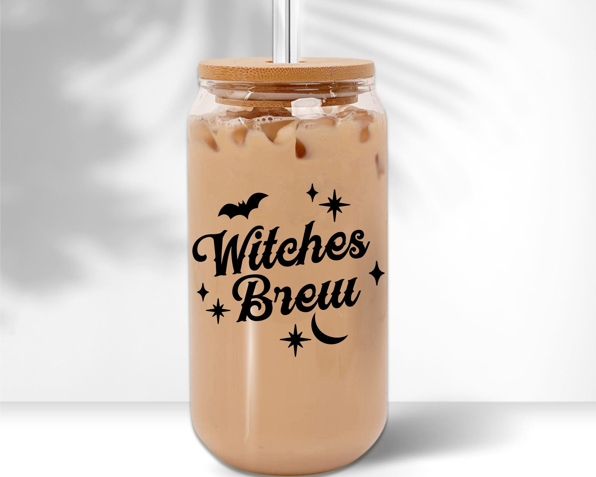 16oz Witches Brew Glass Cup with Bamboo Lid & Straw