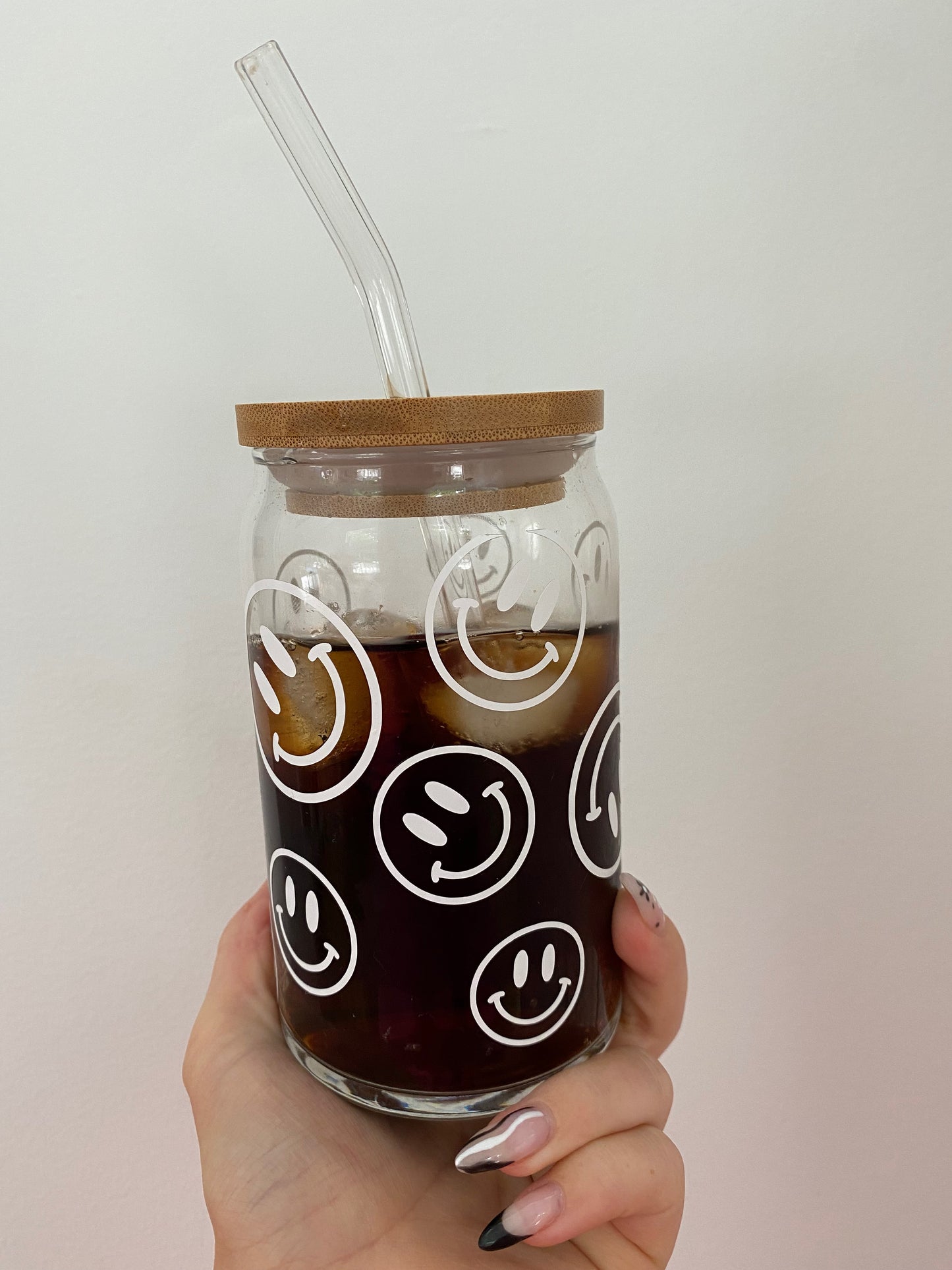 Smiley Face Cup, Beer Glass Cup With Bamboo Lid 