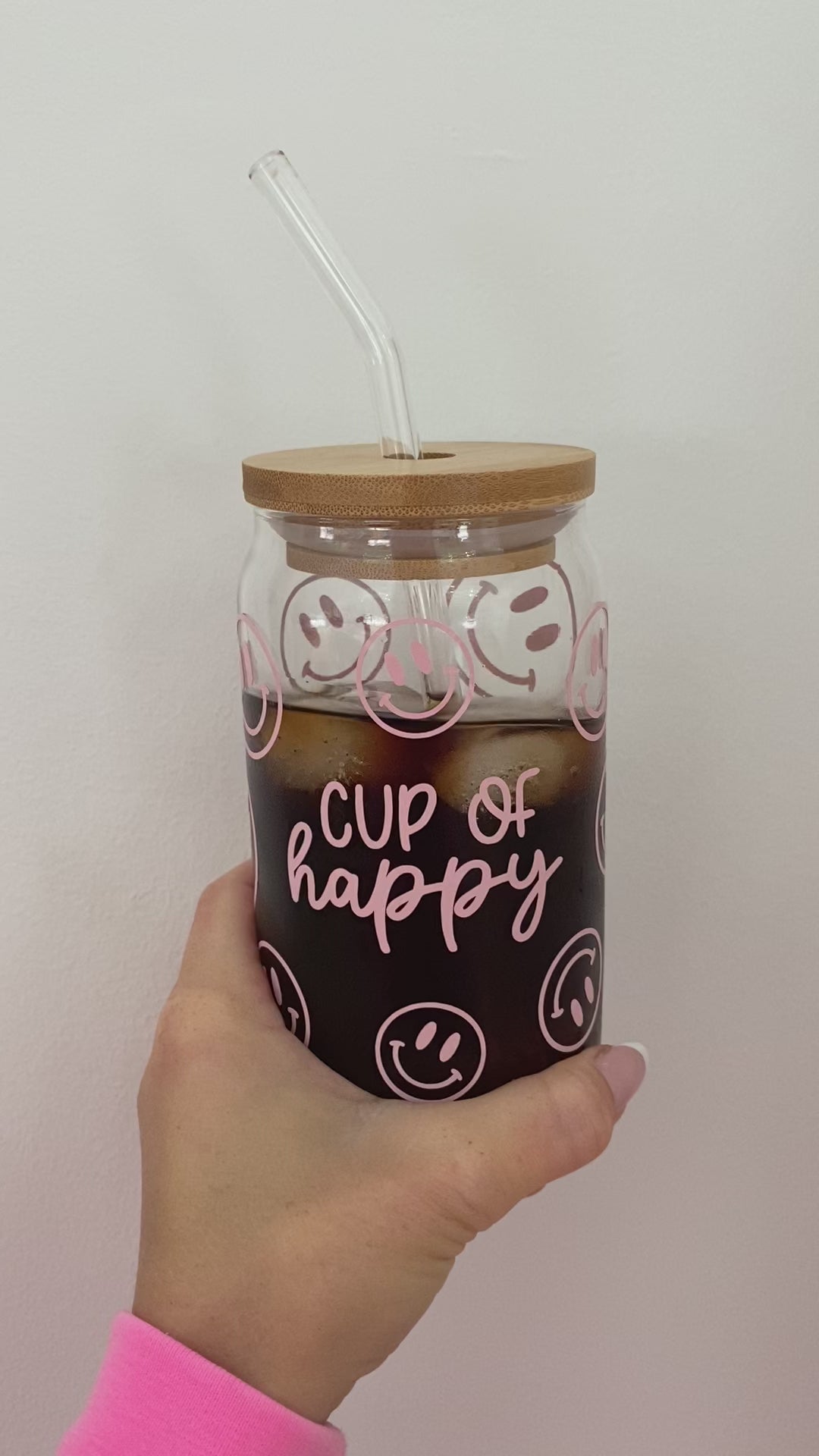 Pink Cup of Happy Smiley Iced Coffee Glass – The Pink Edition