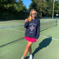Montauk crew sweatshirt in navy with pink tennis rackets